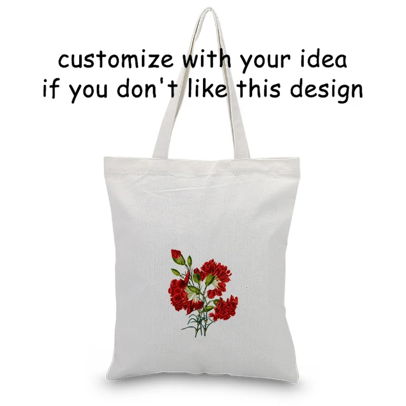 Сумка-тоут сумка цветка изготовленная на заказ Печать сумка для покупок с логотипом на каждый день Применение канва для DIY Сумочка Эко многоразовая утилизация текста