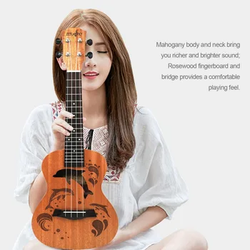 

Ukulele Uke Hawaii Guitar Sapele Dolphin Pattern Soprano 4 Strings Wood Ukulele Musical Instruments For Beginner Popular Newest