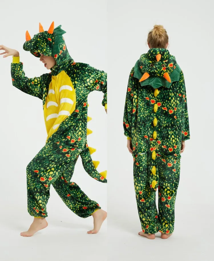Зеленый Трицератопс кигуруми на Хэллоуин для женщин и мужчин, забавный фланелевый костюм в виде короля льва, зимний костюм в стиле аниме для косплея, комбинезон