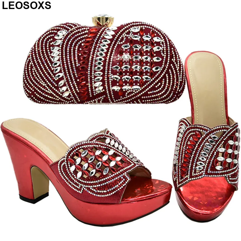 

African Shoe and Bags Women Italian African Shoe and Bag Set Decorated with Rhinestone Summer High Heeled Shoes for Women Party