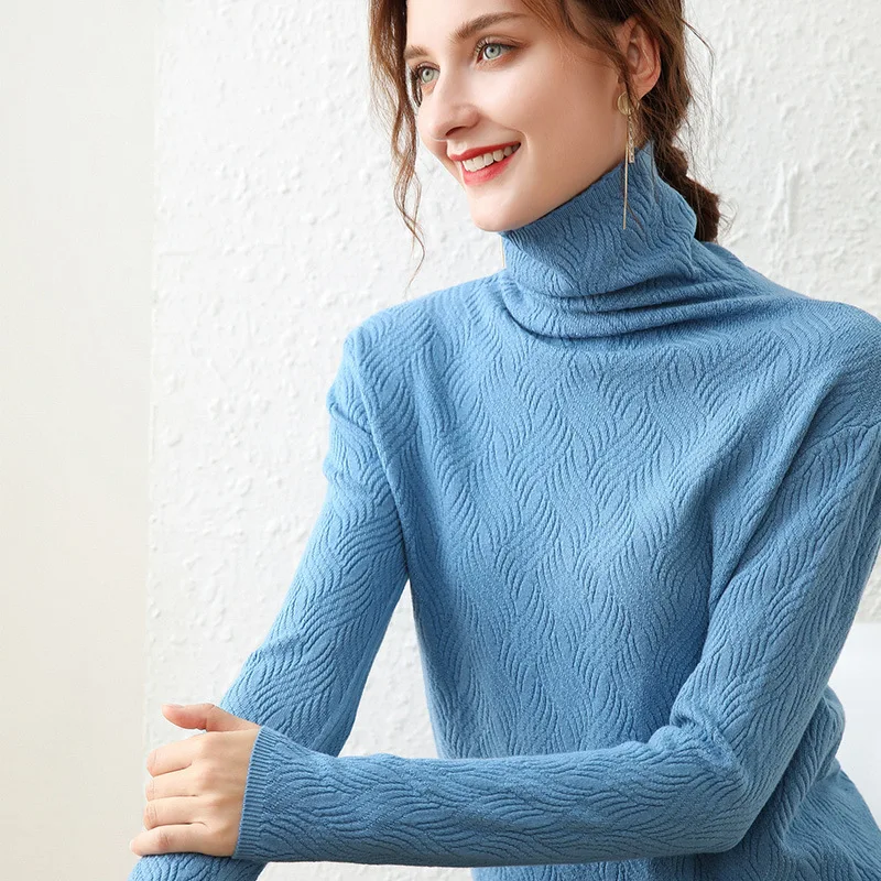 

winter 2020 new piled turtleneck cashmere sweater female loose long-sleeved pullover knitted inside sueter mujer