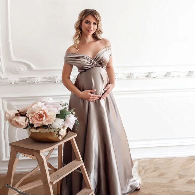 Vestidos Largos De Seda Para Sesión De Fotos De Mujeres Embarazadas, Maxivestido Sexy De Maternidad Para Fiesta De Baby Showers Y Embarazo - - AliExpress