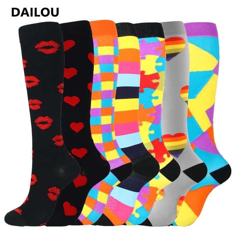Kawaii Sports Compression Socks Men Women Cute Colorful Cycling Long