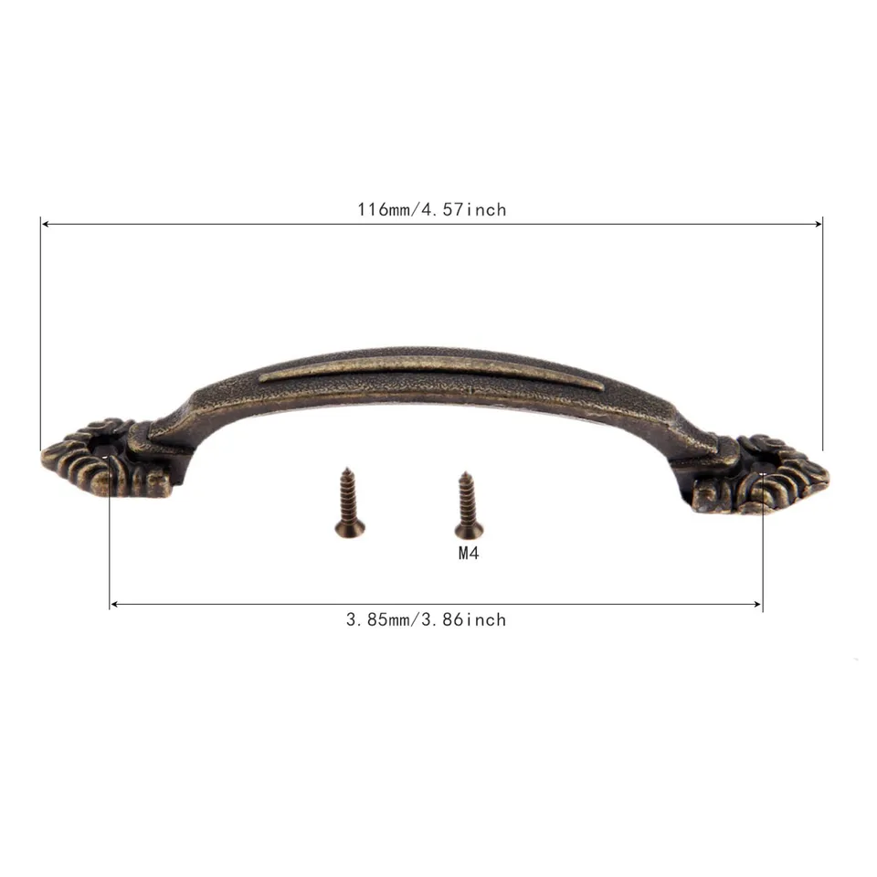 10-Pack Vintage Cabinet Handles - 3.85\" Length, 2.5\" Center-to-Center, Zinc Alloy, Bronze Finish, With Screws