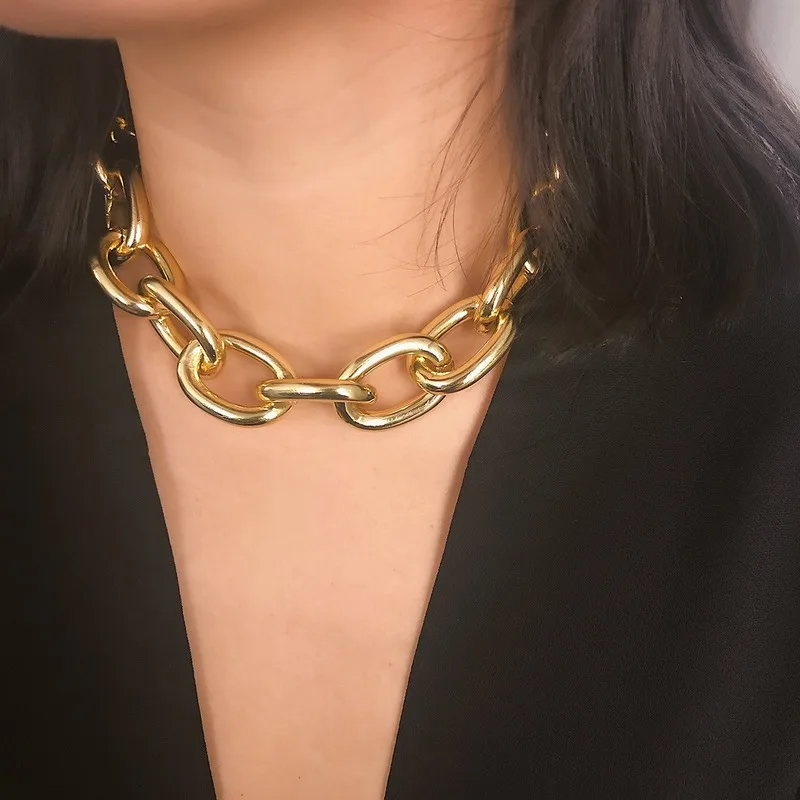 

Punk Miami Cuban Choker Necklace Collar Big Chunky Gold Color Hip Hop Thick Chain Necklace Women Personality Statement Jewelry