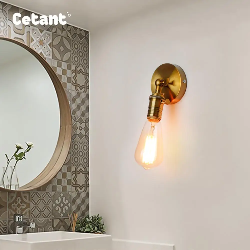 

Cetant Industrial Wall Light LED E27 Socket Adjust Angle Beside Wall Lamp Gold Iron Stair Light