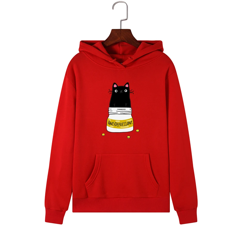 SINGRAIN Winter Women Cat Hoodies Female Large Size Streetwear Cartoon Cute Funny Cat Print Warm Hooded Sweatshirt polerones