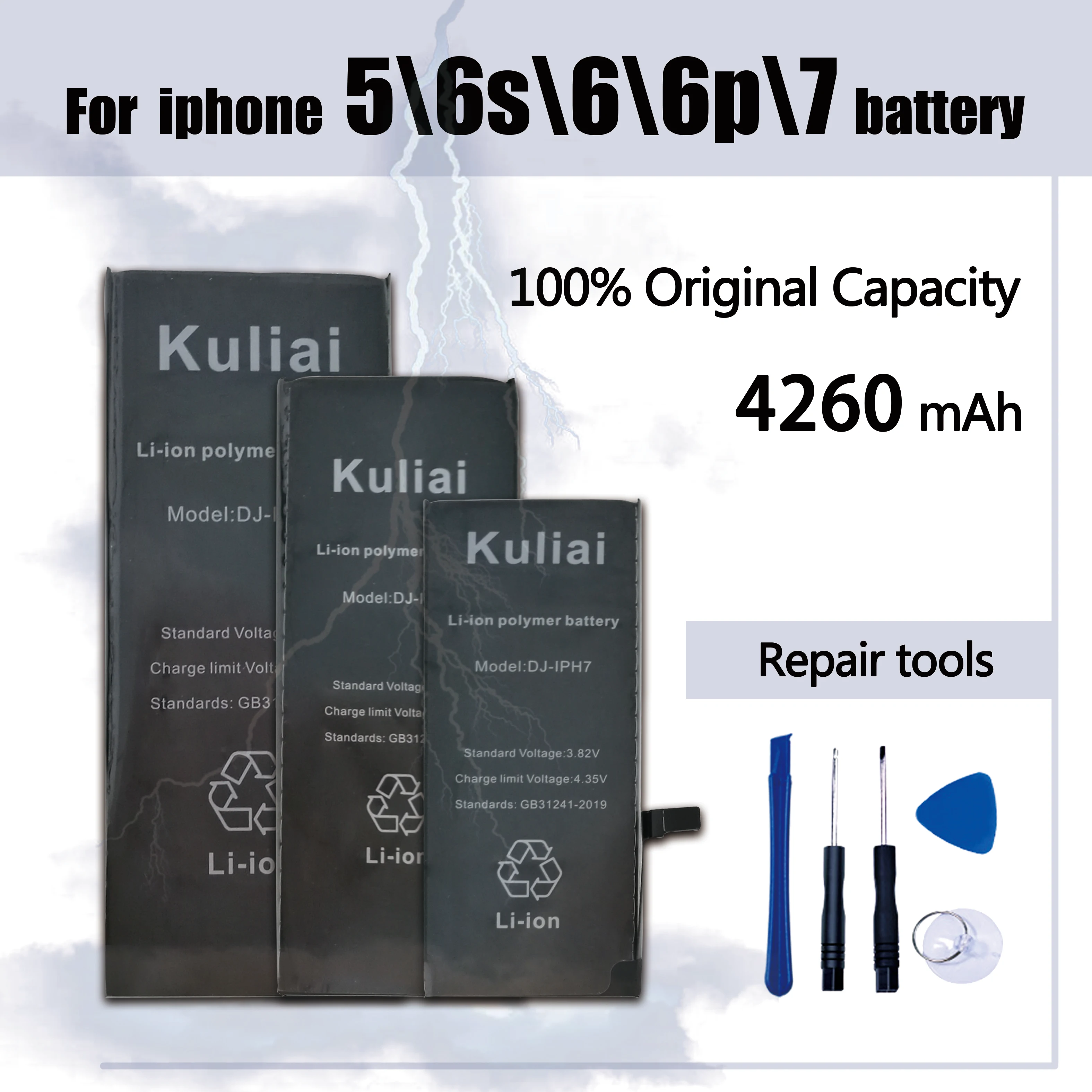 

Lithium Battery For Apple iPhone 6S 6 7 5 6p Replacement Batteries Internal Phone Bateria 4260mAh + Free Tools