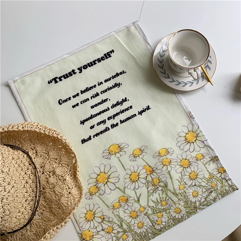 Nordic Ins Cloth Wall HangingTapestry Flower Korean Fabric Hand-drawn Dorm Room Decor Napkin Tapestry Apartment Bohemian Daisy | Дом и сад