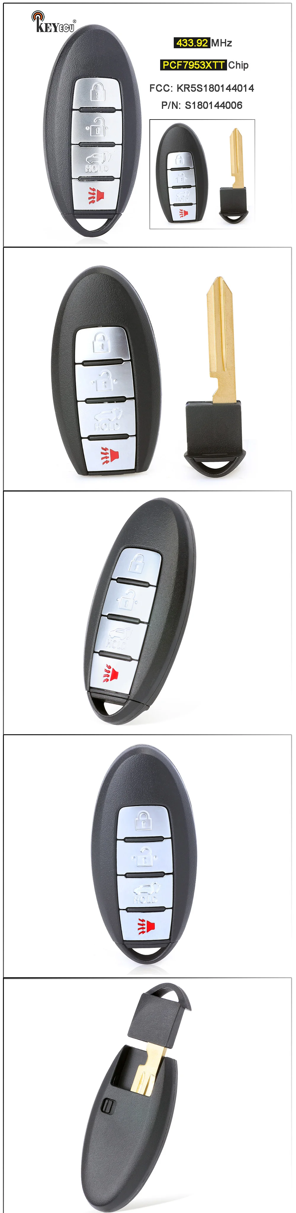 Keyforkess 433.92MHz Continental:S180144006 ID FCC: KR5S180144014 Smart Remote Key Fob 4 pulsante per Nissan Pathfinder 2013 2014 2015 - H0ad99d1534ba418db6b0efa78211bd64L