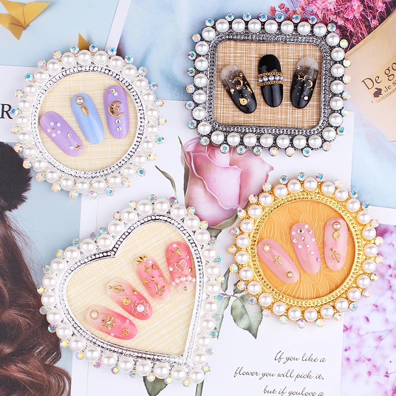 

1Pc Pearl False Nail Art Plate Tips Round/Heart/Rectangle Practice Display Showing Stand Board Palette For Manicure Tools TD40