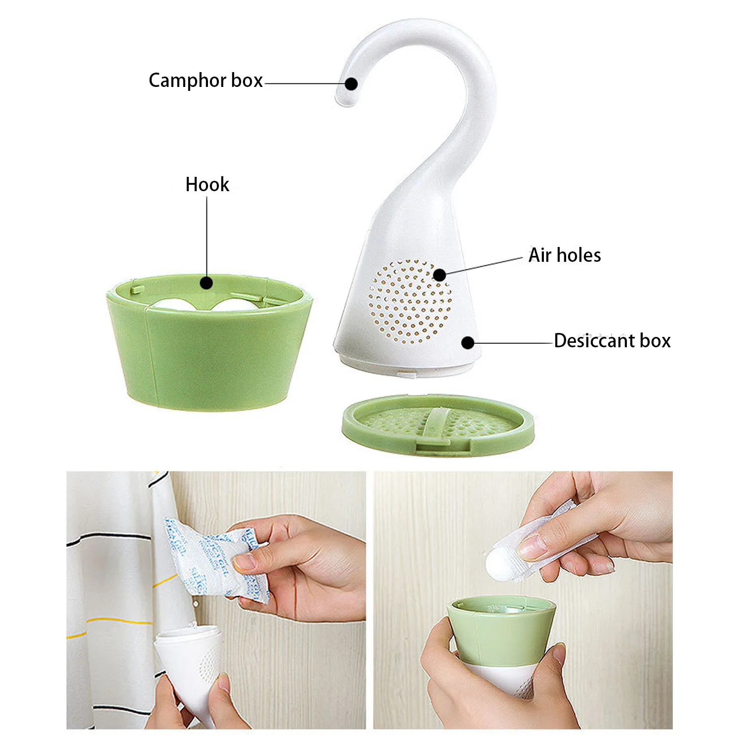 Reusable Dehumidifier 2 in 1 Hanging Moisture Absorber Camphor Dehumidification Deodorant Box for Wardrobe Closet Laundry Rooms