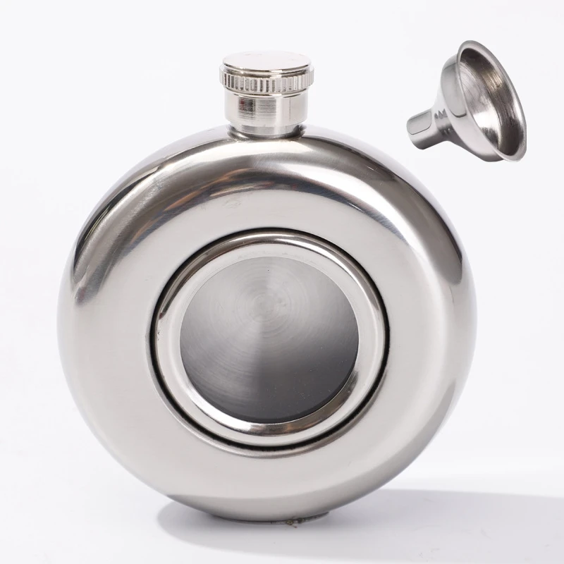5oz Round Semi-transparent Stainless Steel Hip Flask Wine Pot Portable Free Funnel Camping Flagons Alcohol Liquor Whiskey Bottle