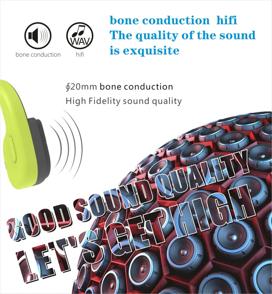 TWS Bluetooth 5.0 Earphones Wireless Sports Bone Conduction Swimming Headphones IPX8 Waterproof with Memory for Huawei Xiaomi