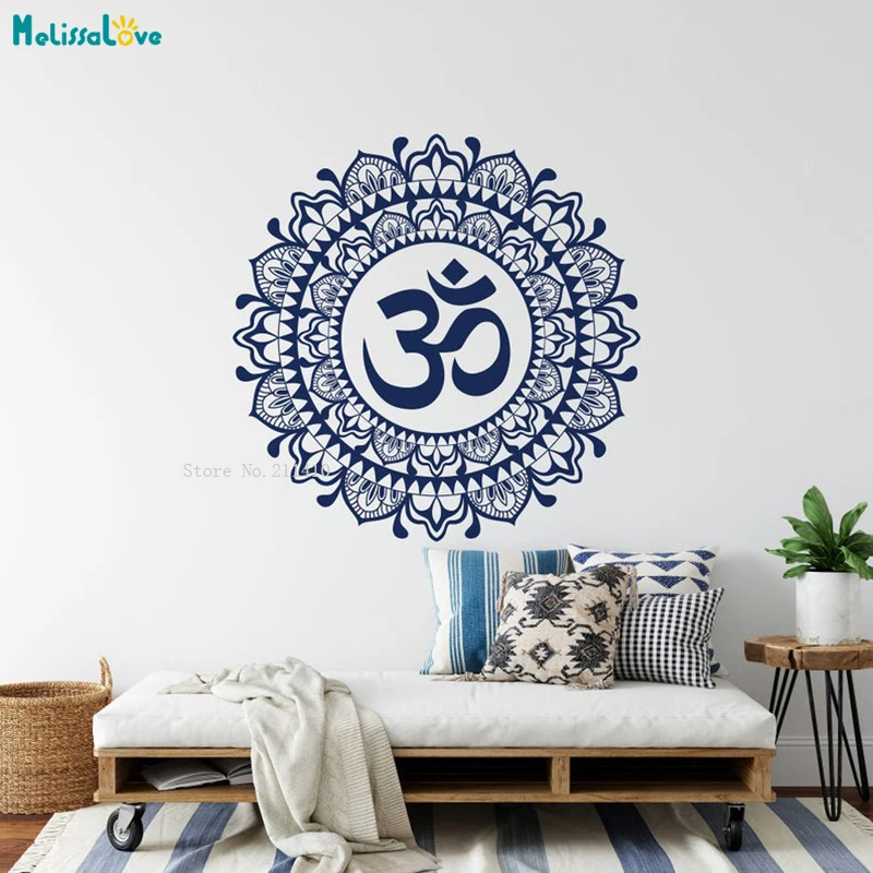 Om Mandala Flower Wall Decal Meditation Vinyl Indian Home Decor Yoga Om Namaste Office Studio Decor Boho Art Murals Yt4956