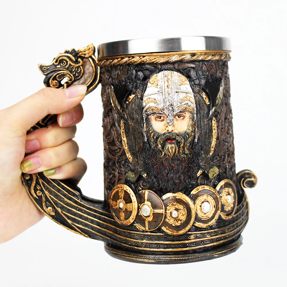 Кружка для пива drakkkar Viking Tankard из нержавеющей стали 304, кофейные кружки из смолы с скандинавским God Odin, подарок на день рождения и Хэллоуин, 600 мл|Кружки|   | АлиЭкспресс