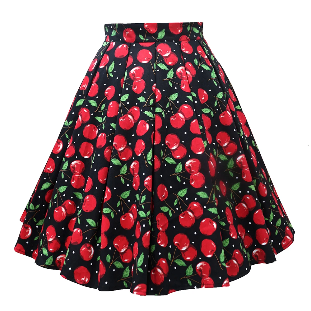 Костюмы в стиле ретро Винтаж Для женщин юбка летнее Вишня с цветочным принтом 50s Готический взлетно-посадочной полосы юбка в стиле "Лолита"