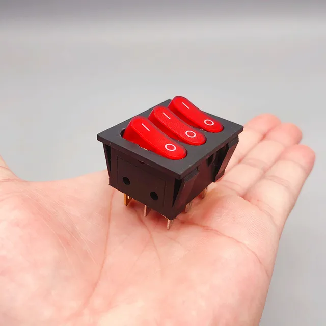 KCD-interruptores basculantes grandes, interruptor de tres vías rojo, 9 pines, 2 posiciones, multi-cuchillo de un solo tiro, 15A, 250V, 20A, 125VAC, 3ON/OFF, hogar/industria KCD-interruptores basculantes grandes, interruptor de tres vías rojo, 9 pines, 2 posiciones, multi-cuchillo de un solo tiro, 15A, 250V, 20A, 125VAC, 3ON/OFF, hogar/industria