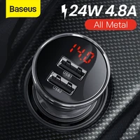 Baseus 24W USB Car Charger for Phone 4.8A Fast Mobile Phone Charger Adapter for iPhone Xiaomi with LED Display Car Phone Charger