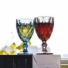 

Retro Colored Wine Glasses Drink Water Cup With Multi-Color Diamond Pattern Goblet Glass