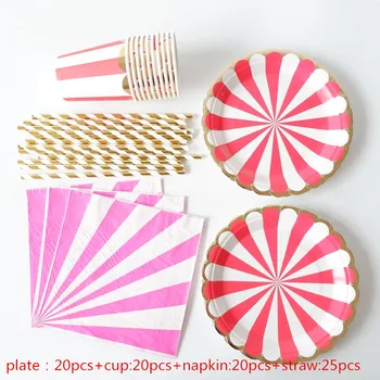 

85pcs Gold Foil Pink Disposable Tableware Christmas New Year Party Paper Plates Cups Napkin Birthday Supplies Plastic Straws