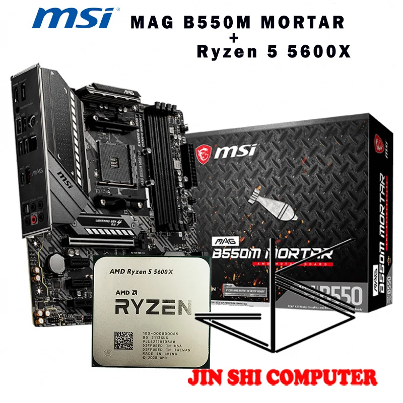 Amd Ryzen 5 5600x R5 5600x Cpu + Msi Mag B550m Mortar Motherboard Set