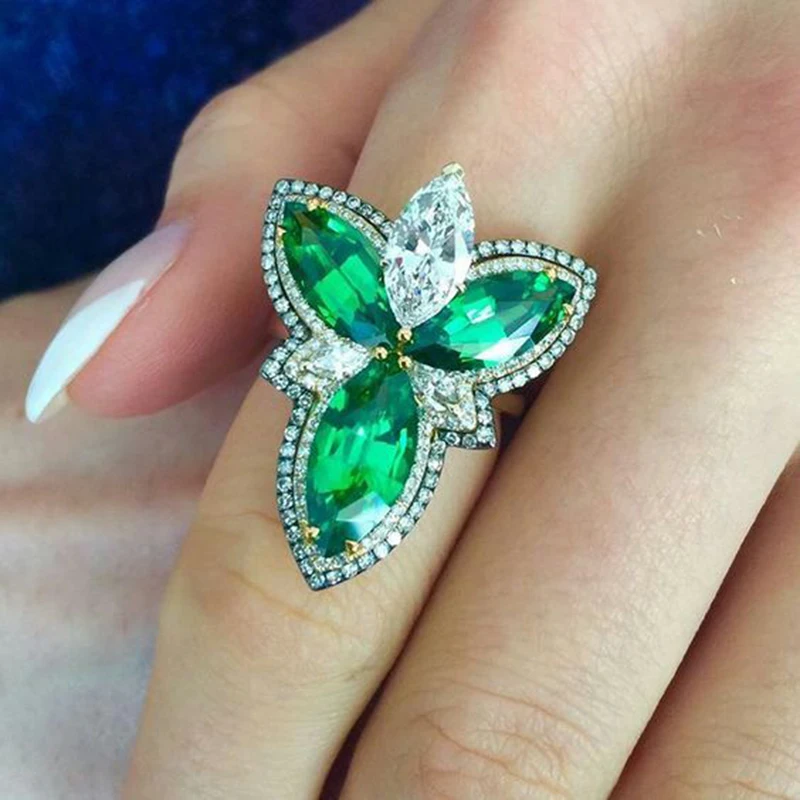 Большое кольцо с зеленым камнем для женщин, свадебный подарок, роскошные ювелирные изделия, серебряное кольцо с кубическим цирконием, Bague Femme Anillos Mujer Z5X873 - Цвет основного камня: M106
