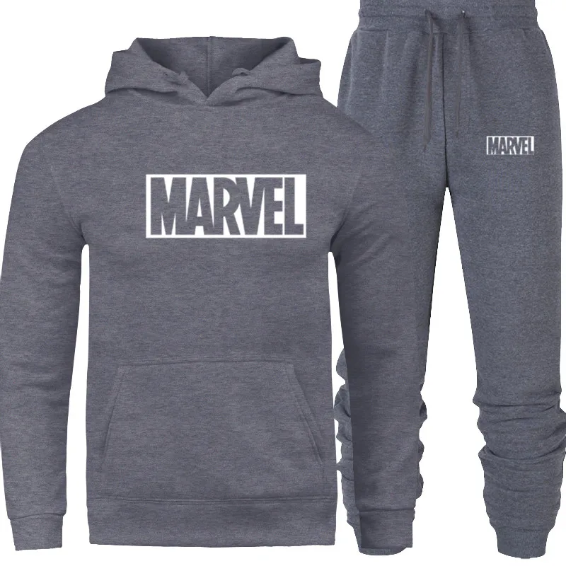 SET-03-bai-MARVEL Брендовый спортивный костюм с принтом MARVEL Модные мужские спортивные толстовки комплекты из двух предметов флисовая плотная Толстовка+ штаны спортивный костюм для мужчин - Цвет: SET-03-bai-MARVEL