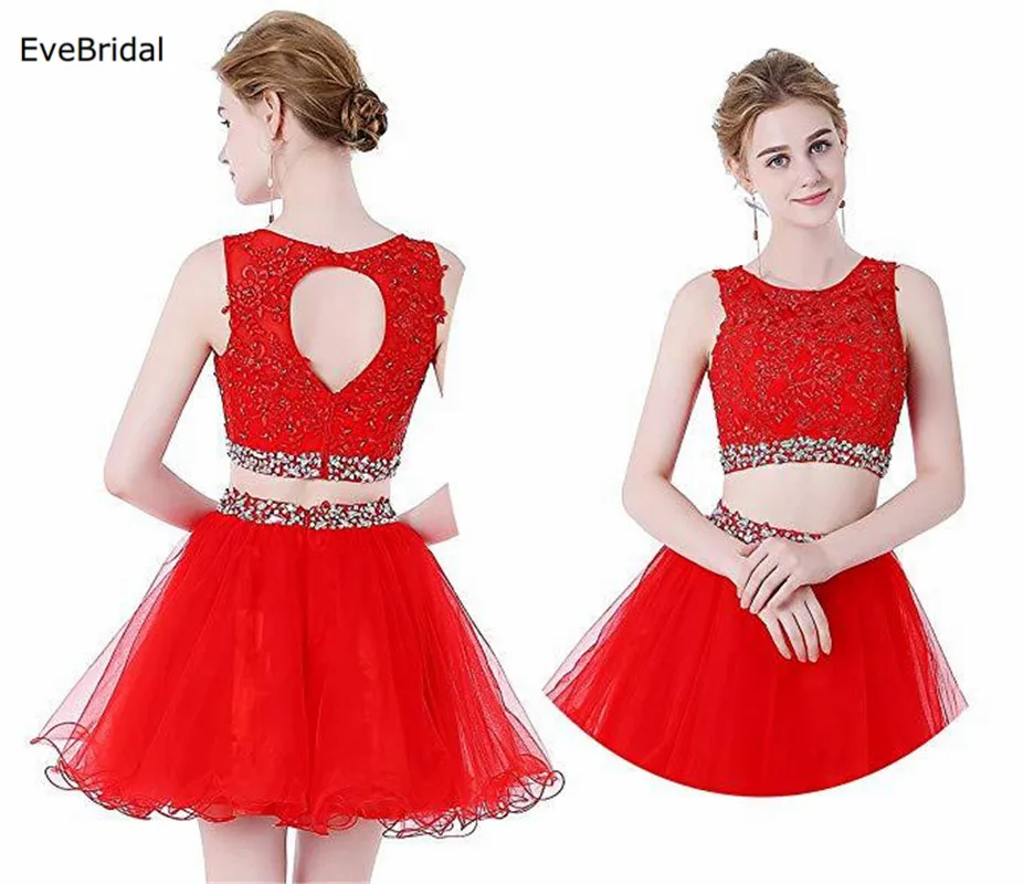 

A Line Short Two Pieces Applique Beading Crystals Sequines Scoop Neck Sleeveless Prom Dresses Formal Dresses