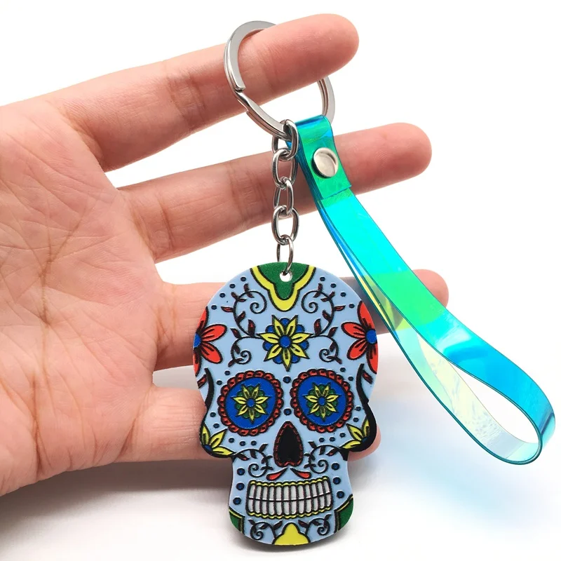 Брелоки Calavera мексиканские причудливые брелки для ключей с черепом пользовательский лазер Dazzle Rope Sugar Skull брелок сумка Шарм сладкий подарок - Цвет: J