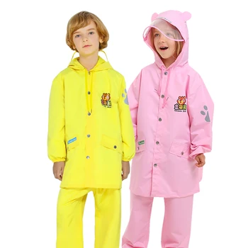 

Cartoon Long Kids Rain Proof Pants Yellow Lightweight Travel Raincoat Hooded Chubasquero Hombre Student Rain Gear Set MM60YY