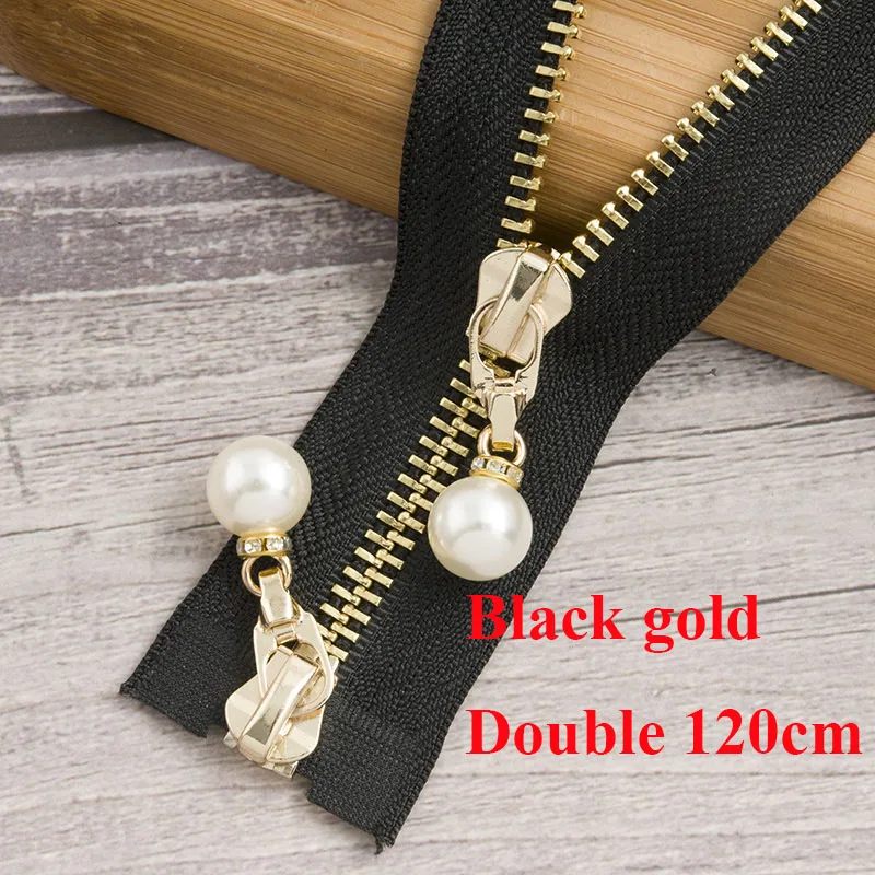 black gold 120cm Meetee 20/80/120 см 5# разъемная застежка-молния металлическая молния с жемчугом ползунок Для женщин с открытым концом молнии для одежды пальто; Прошитые вручную инструменты AP541 - Цвет: black gold 120cm