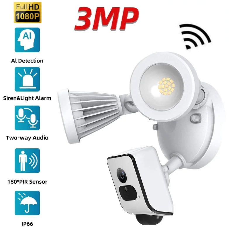 3MP Умный дом WiFi IP CCTV прожектор камера двор Освещение двустороннее Аудио