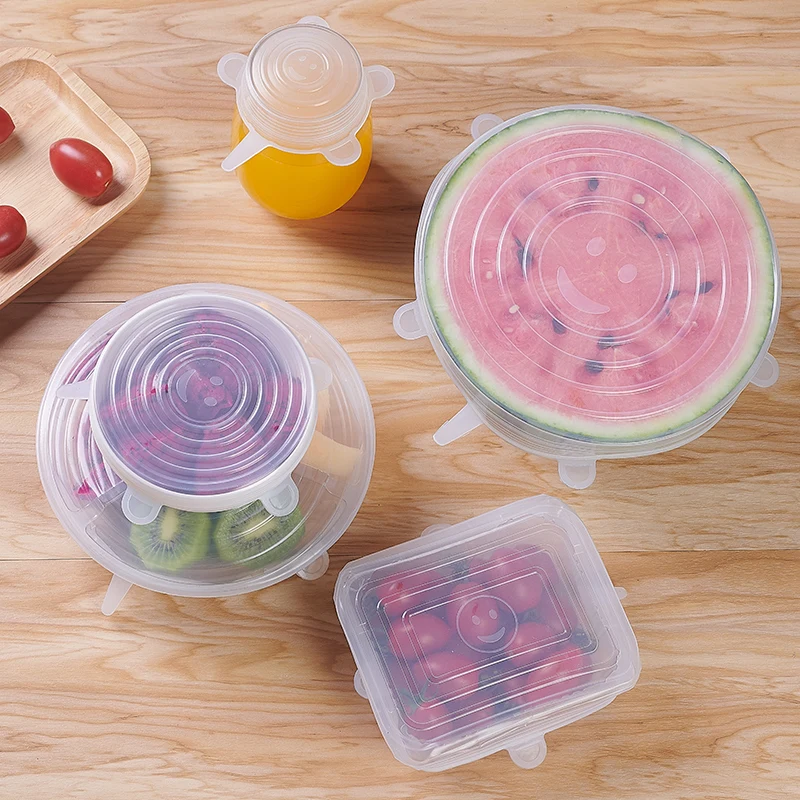 Силиконовые растягивающиеся крышки (набор из 6) многоразовые квадратные и