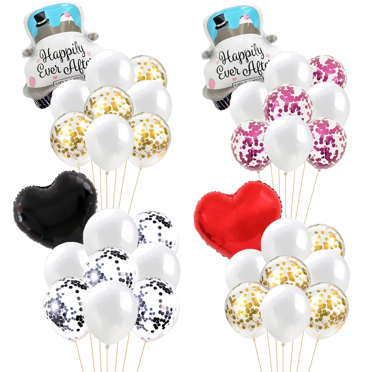 

The Wedding Car Gold Balloons Aluminum foil heart latex Balloons Confetti Valentine's Day Globos White Decorations