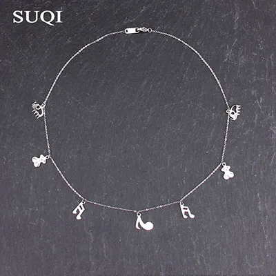 SUQI, не выцветающее ожерелье из нержавеющей стали, якорь, Бабочка, звезда, примечание, женское колье, серебряные ожерелья, подвески, Женская цепочка, ювелирное изделие - Окраска металла: B
