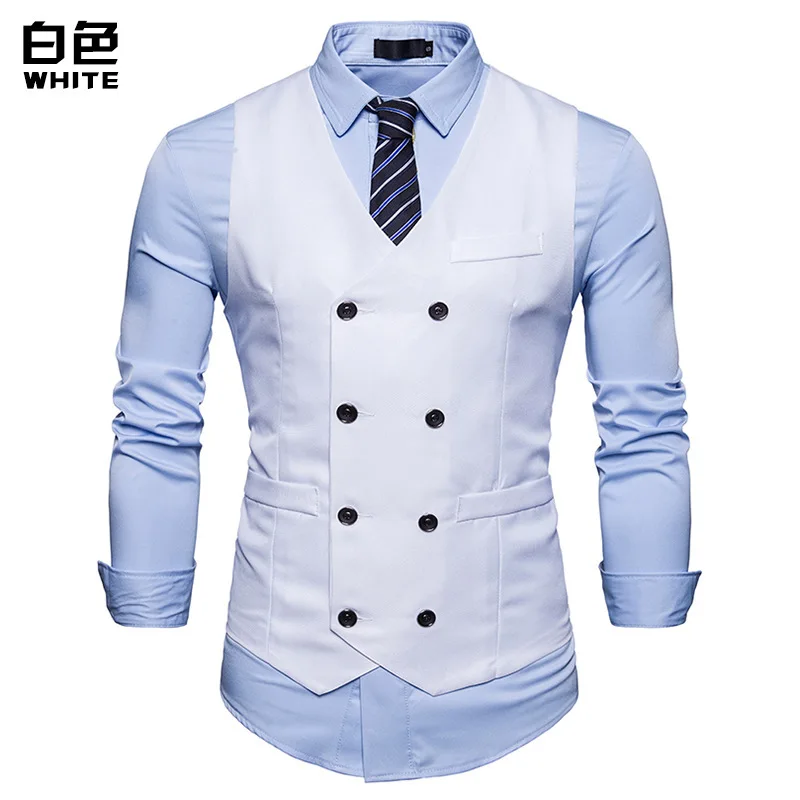 New Style Fashion Men Double Breasted Gentleman Formal Wear Casual Vest Waistcoat Coat M31