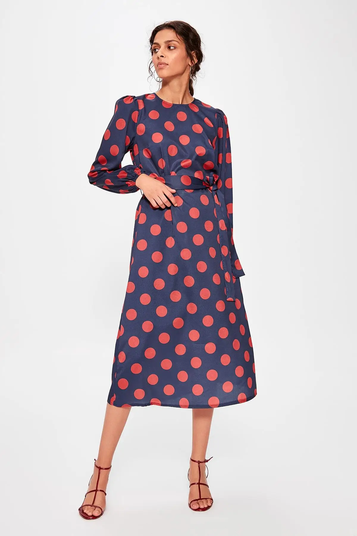 belted polka dot dress