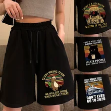 Calções de cintura alta feminino de perna larga solta casual feminino verão elástico na cintura com bolso calções esportivos roupas impressas