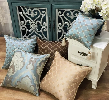 

Luxury European Jacquard Sofa Decorative Throw Cushion Cover Flower Diamond Blue Brown Pillow Cover Office Car Chair Pillowcase