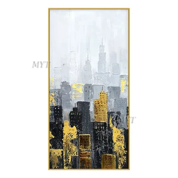 

City Oil Painting Gold Black Grey Abstract 100% Handpainted Modern Paintings On Canvas Wall Art Home Decoration Beautiful