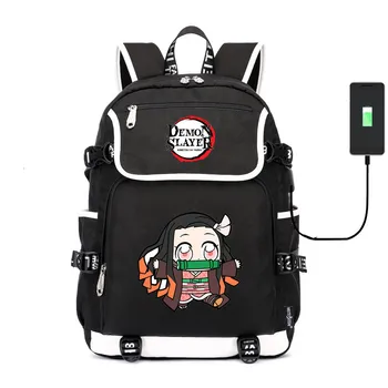 

Demon Slayer: Kimetsu no Yaiba canvas School Bag Kamado Tanjirou Backpack USB charging Laptop bag travel bag for teenagers