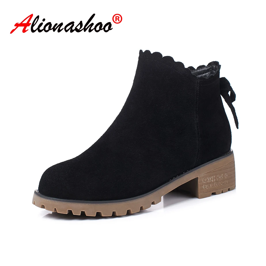 

Plus Size 34-43 2019 New Women Ankle Boots Ladies Nature Cow Leather Casual Round Toe Med Chunky Heels Booties Drop Shipping
