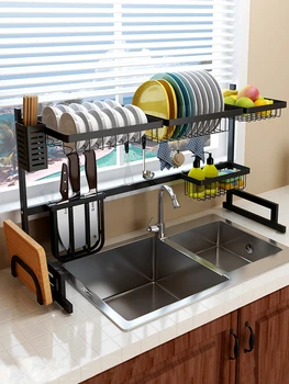 

Kitchen Dream Black Stainless Steel Tank Rack Place Bowl Rack Disk Rack Kitchen Place Rack Bowl Chopsticks Receive Pool