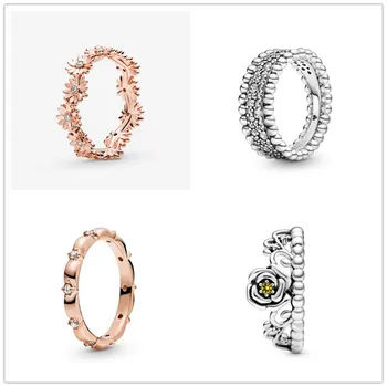 

925 Sterling Silver Ring Rose Sparkling Daisy Flower Crown Ring For Women Wedding Party Gift Fashion Jewelry