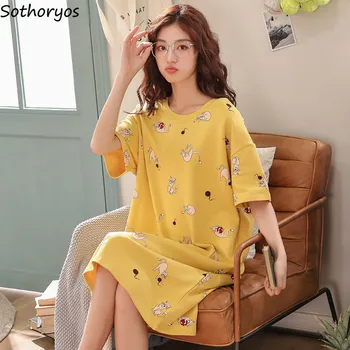 

Nightgowns Women Summer Large Size 3XL Short Sleeve Printed Korean Style Loose Homewear Kawaii Students Simple Elegant Casual
