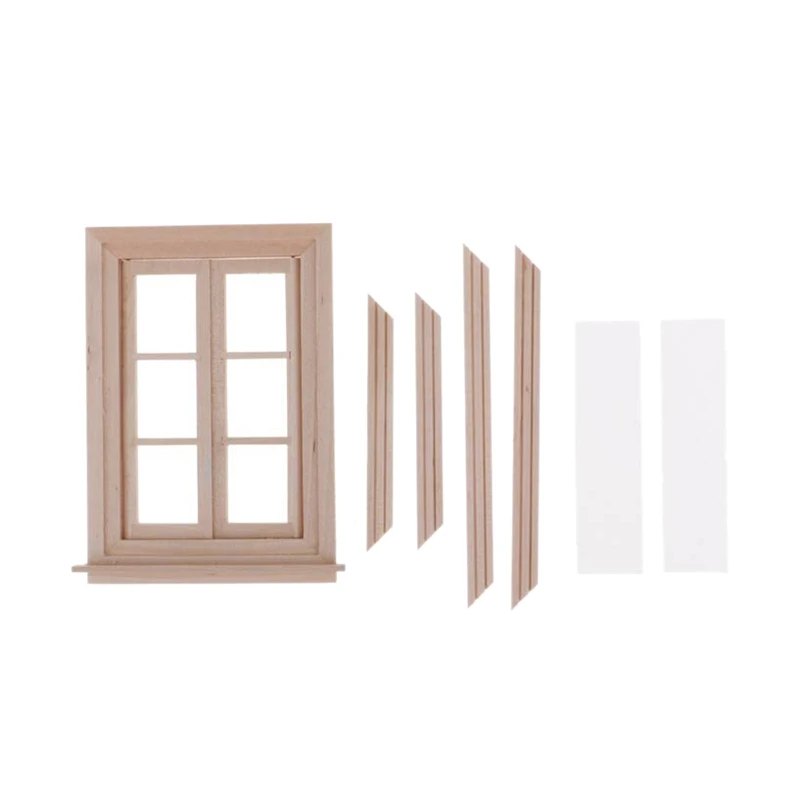 

1:12 Dollhouse Miniature Double Window Wooden 6 Pane Frame and Glass Plate Doll House Diy Double Window Accessories for Doll H
