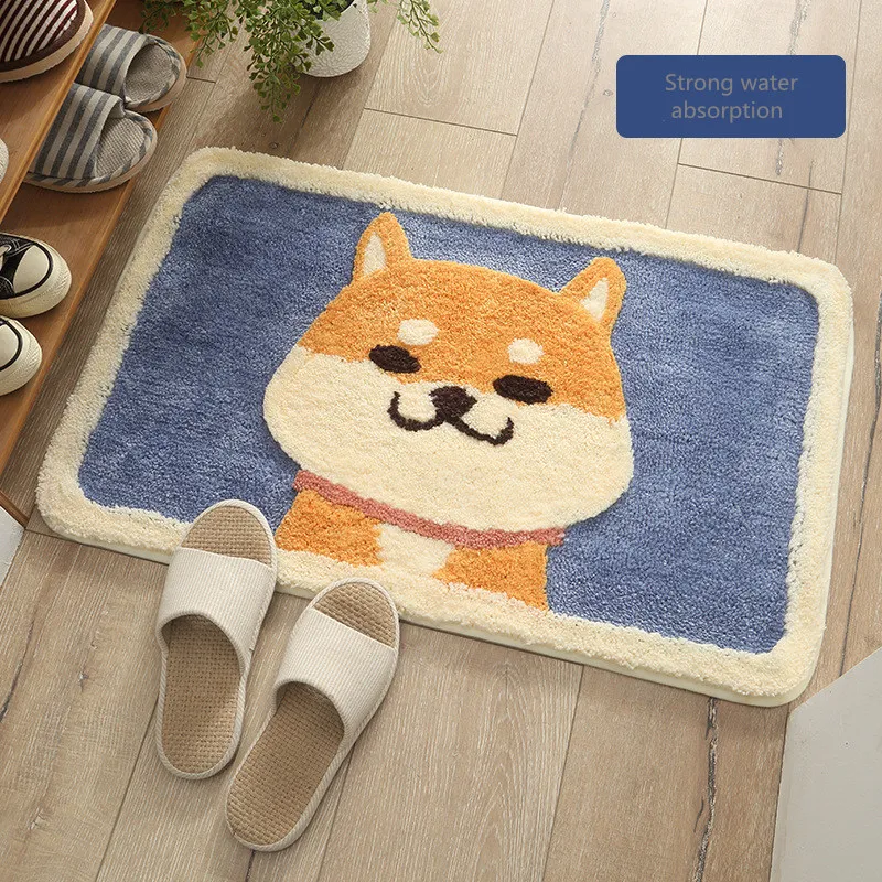 

Cartoon Akita flocking carpet mats Home bathroom door bathroom mats absorbent mats Shaggy rug Fluffy rug