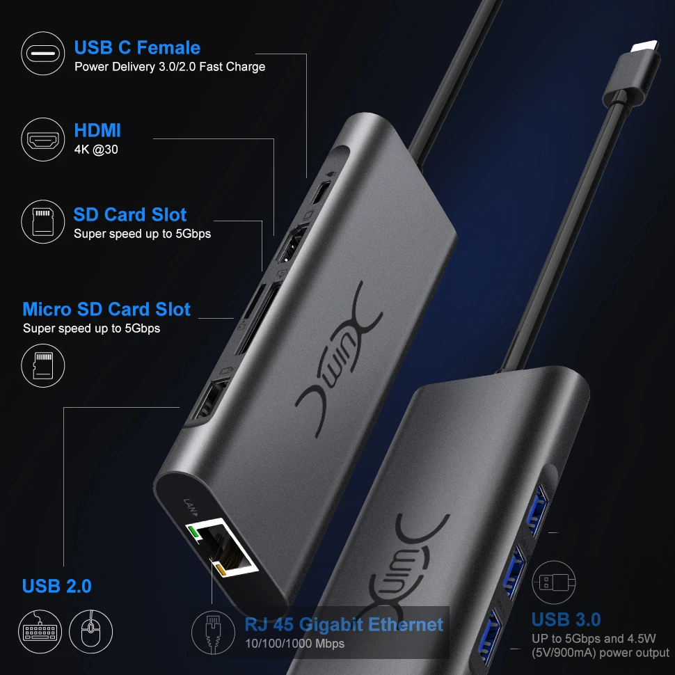 YXwin Мульти USB C концентратор к HDMI USB 3,0 SD TF кард-ридер VGA адаптер USB разветвитель для MacBook Pro Air type C зарядка USB C док-станция