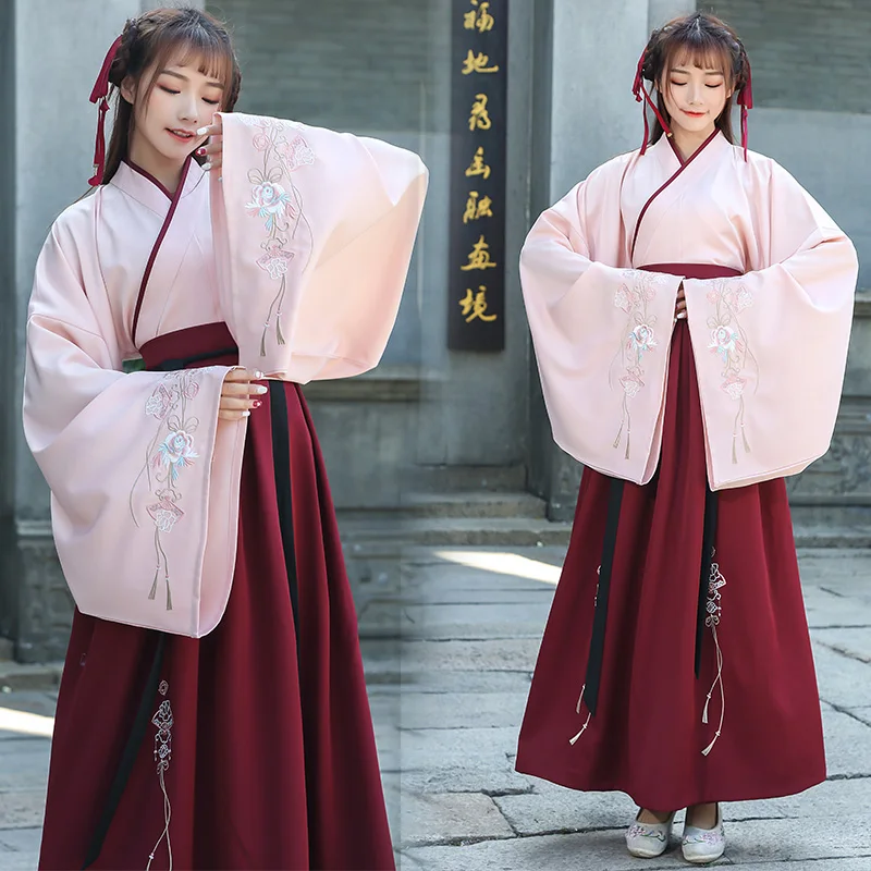 Hanfu Женская китайская одежда для народных танцев костюмы древней династии Тан китайские топы Юбки традиционная одежда для выступлений DN4132